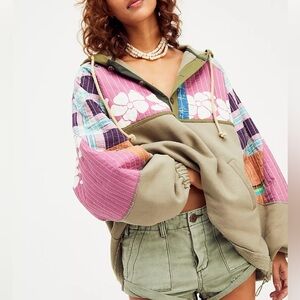 Free People Near and Far Multicolor Patchwork Hoodie Size Medium